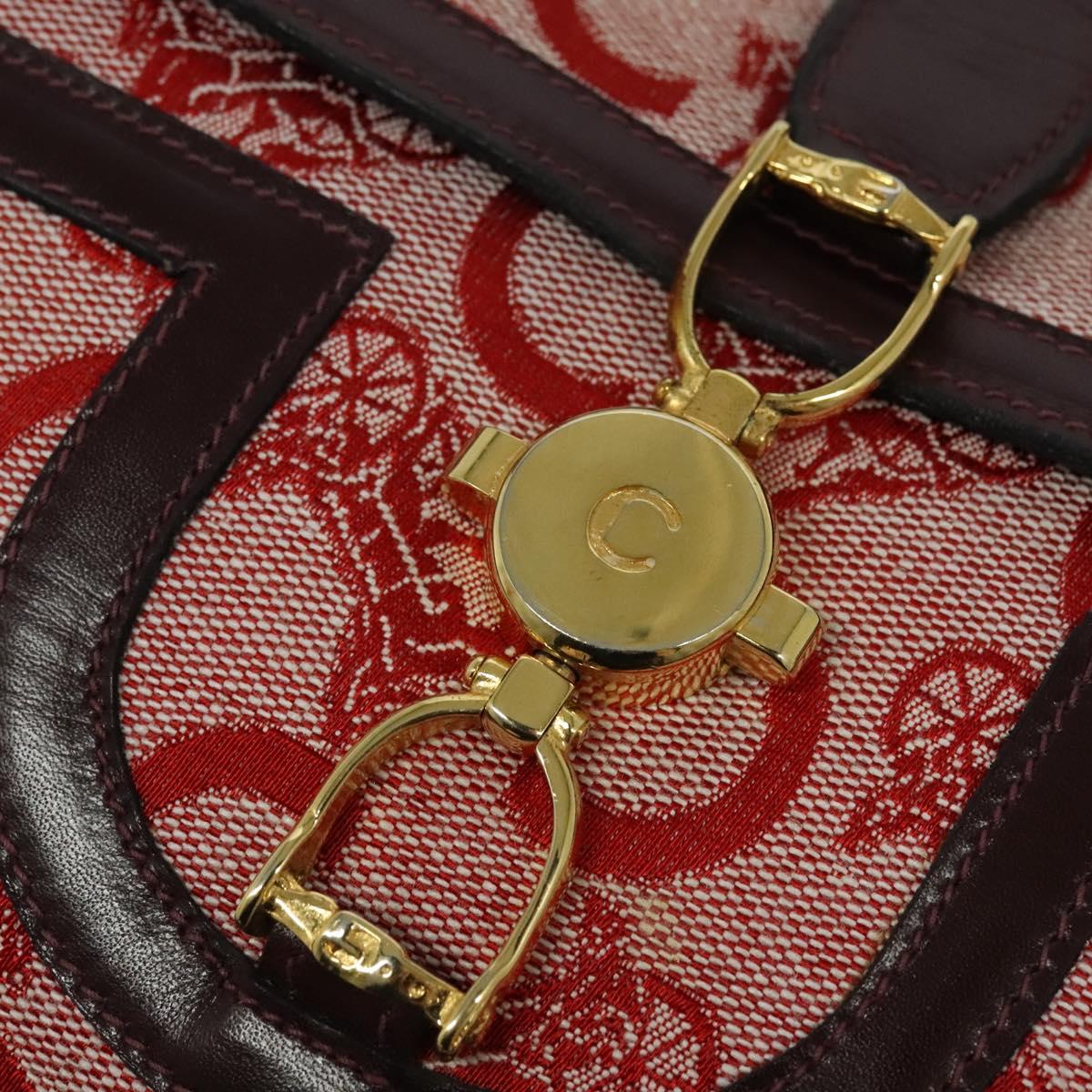 CELINE C Sulky Shoulder Bag Canvas Leather Red Gold Auth 130407