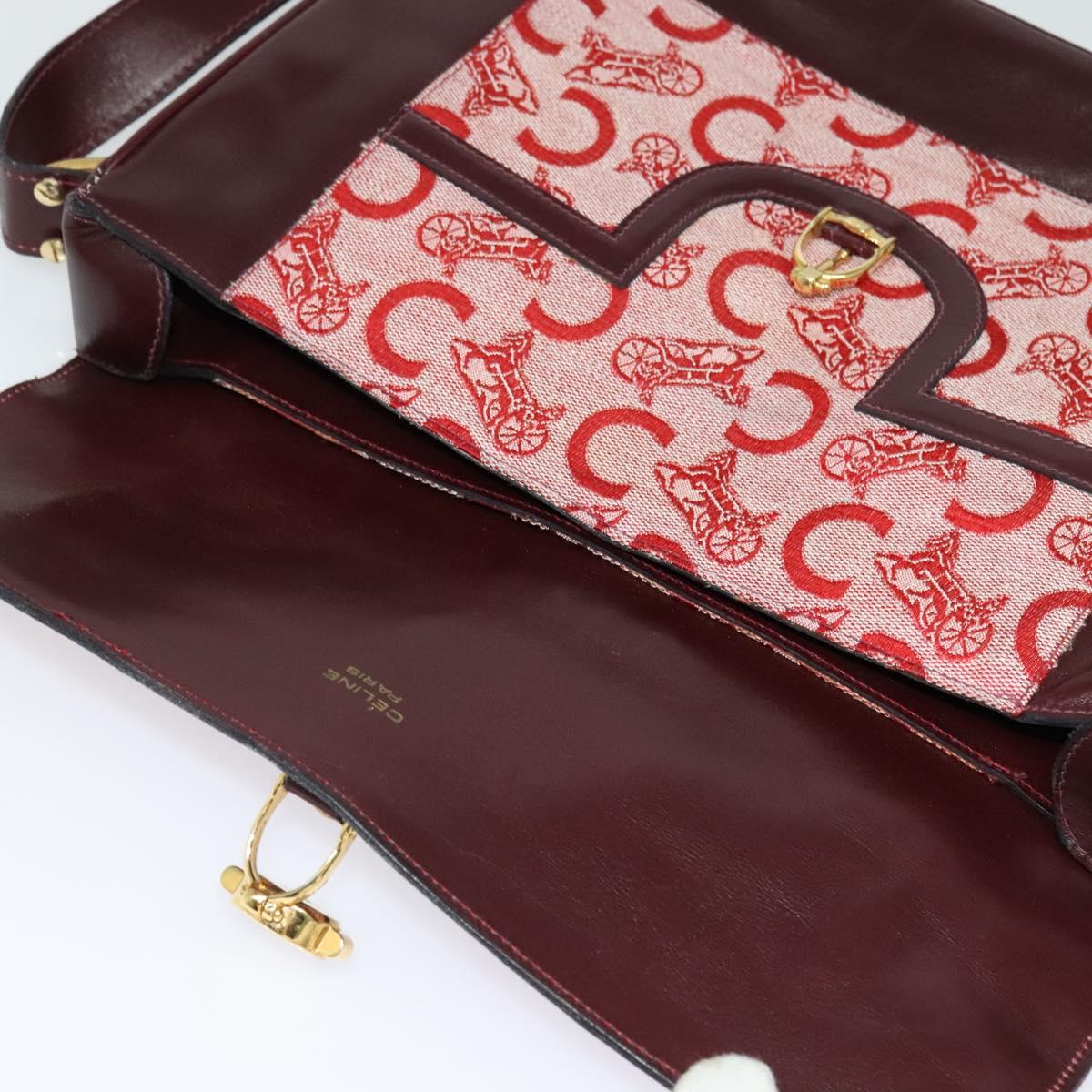 CELINE C Sulky Shoulder Bag Canvas Leather Red Gold Auth 130407