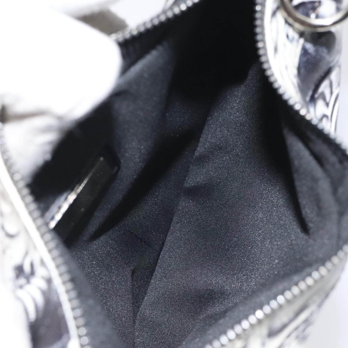 FENDI Shoulder Bag Leather Black White Silver Auth 130408V