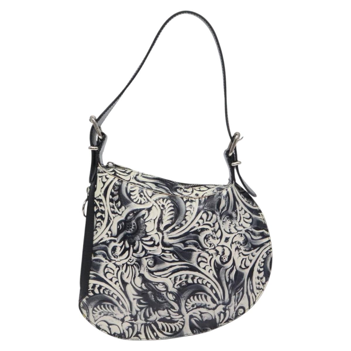 FENDI Shoulder Bag Leather Black White Silver Auth 130408V