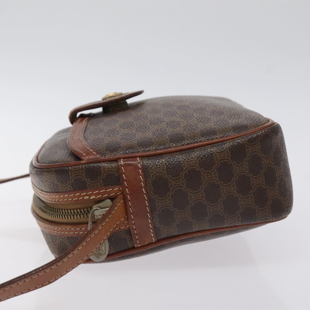 CELINE Macadam Canvas Shoulder Bag PVC Leather Brown Gold Auth 130409