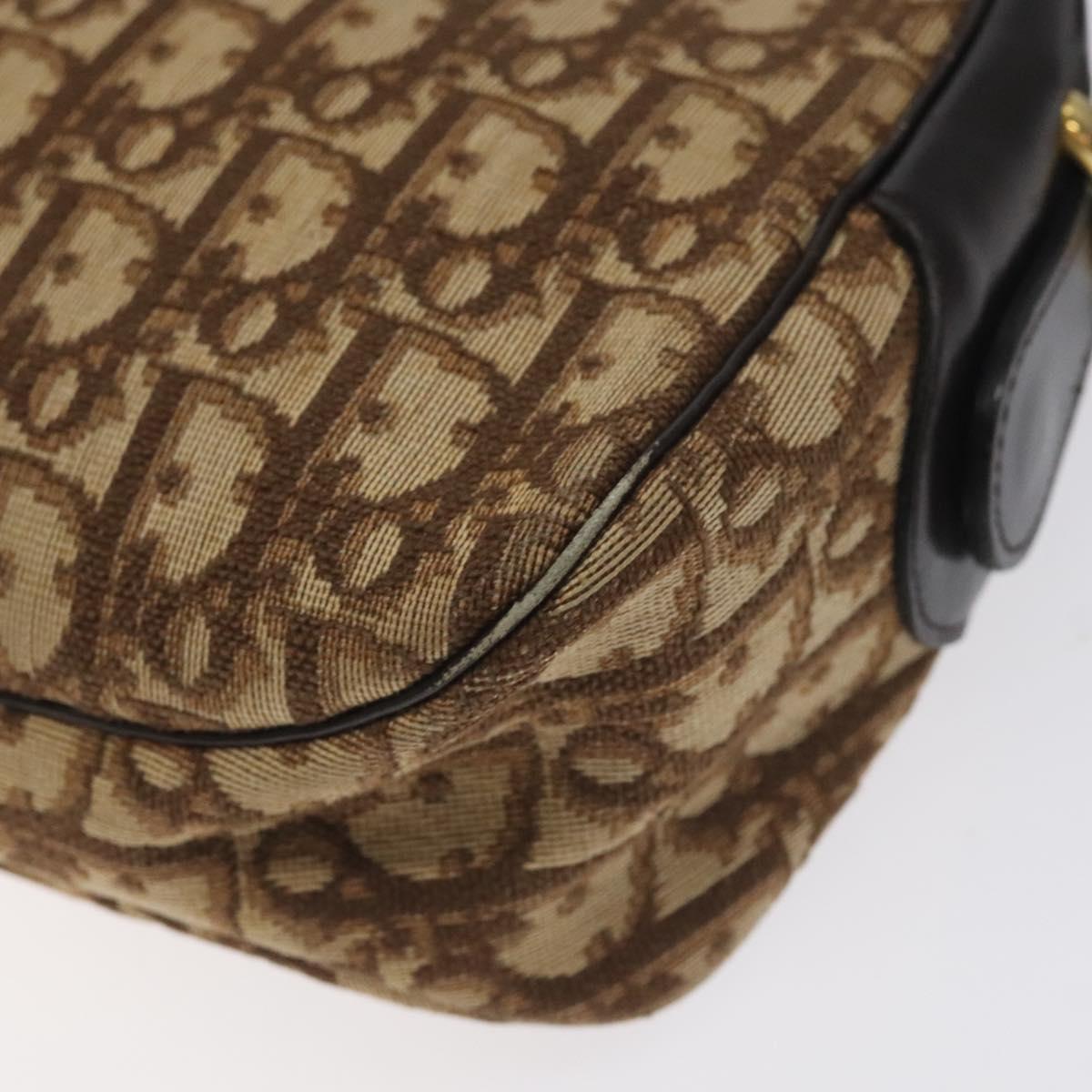 Christian Dior Trotter Canvas Shoulder Bag Brown Gold Auth 130411