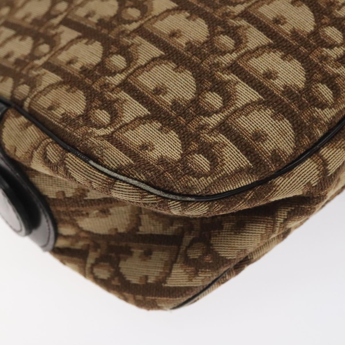 Christian Dior Trotter Canvas Shoulder Bag Brown Gold Auth 130411