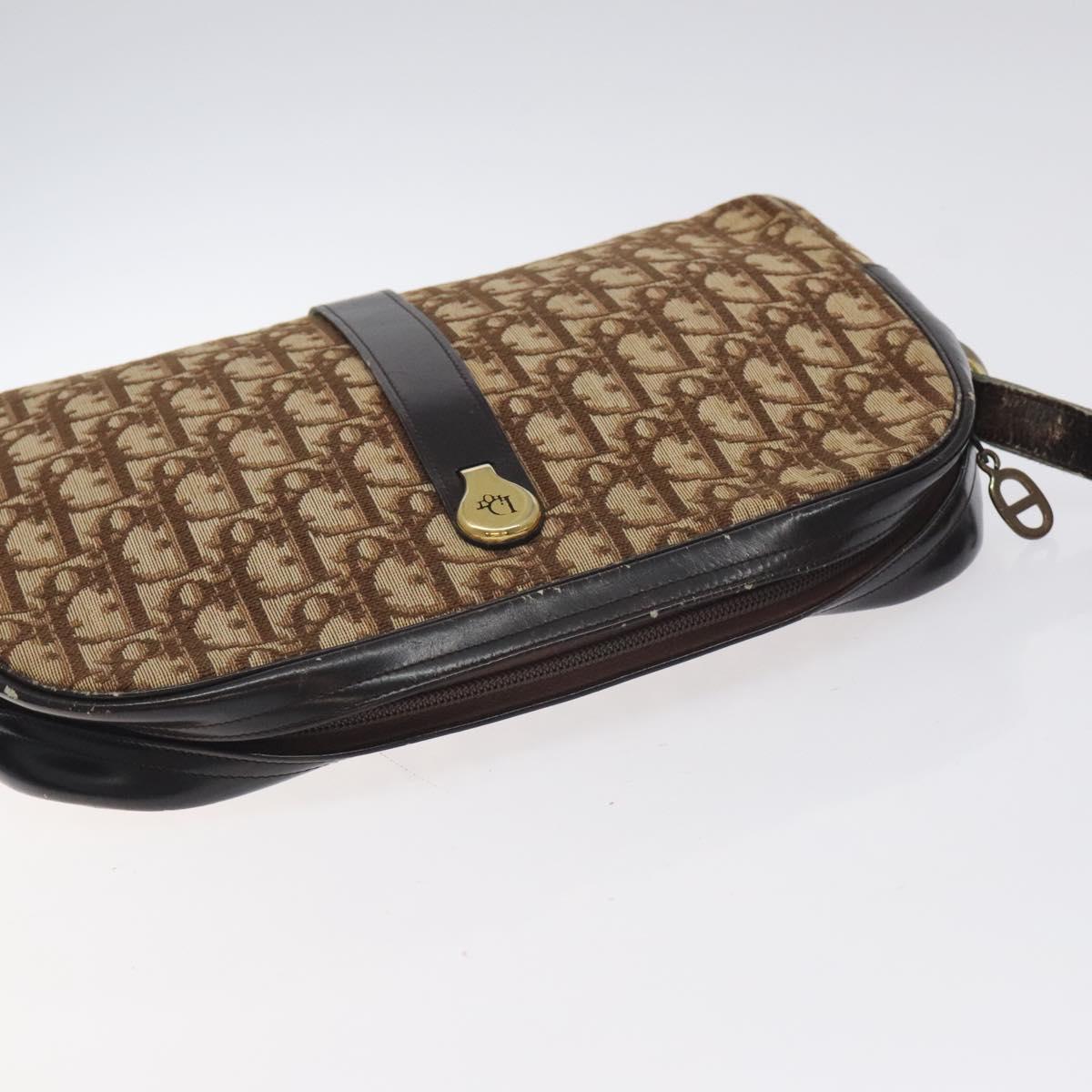 Christian Dior Trotter Canvas Shoulder Bag Brown Gold Auth 130411
