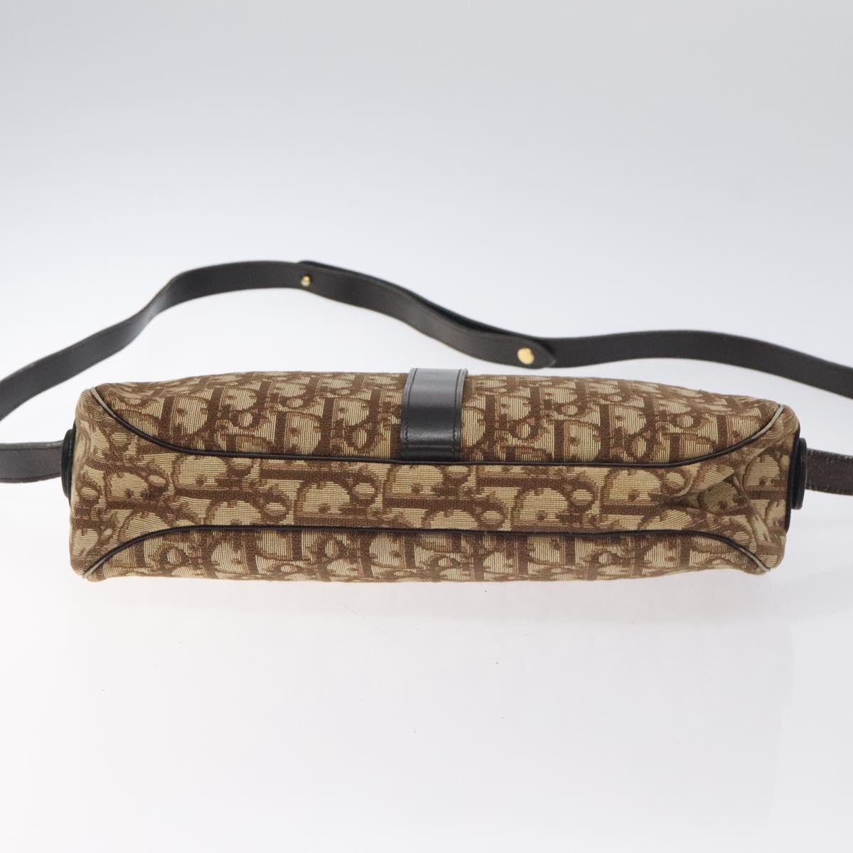 Christian Dior Trotter Canvas Shoulder Bag Brown Gold Auth 130411