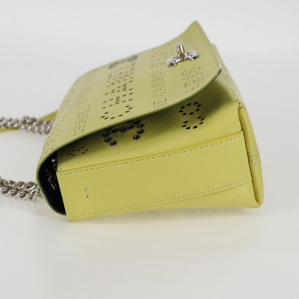 CHANEL Chain Shoulder Bag Leather 2way Yellow CC Auth 130486SM