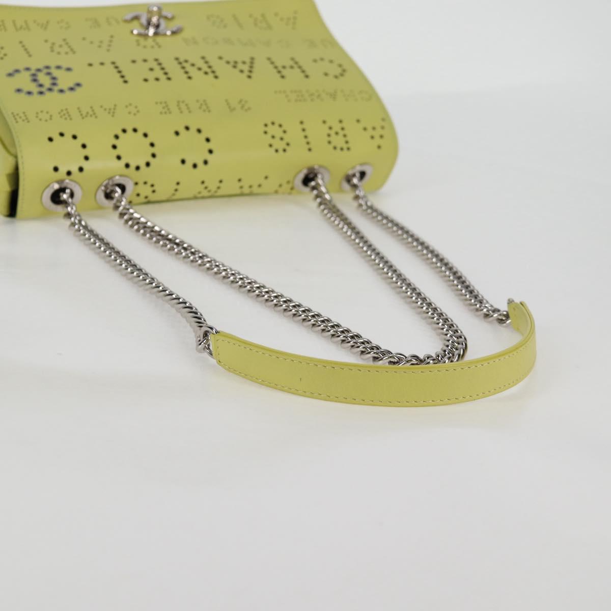 CHANEL Chain Shoulder Bag Leather 2way Yellow CC Auth 130486SM