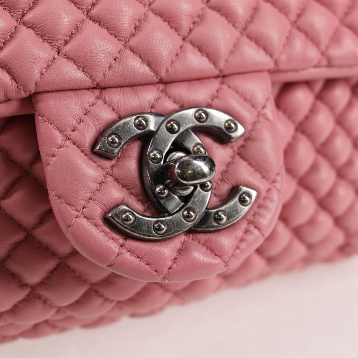 CHANEL Chain Shoulder Bag Leather Pink CC Auth 130490M