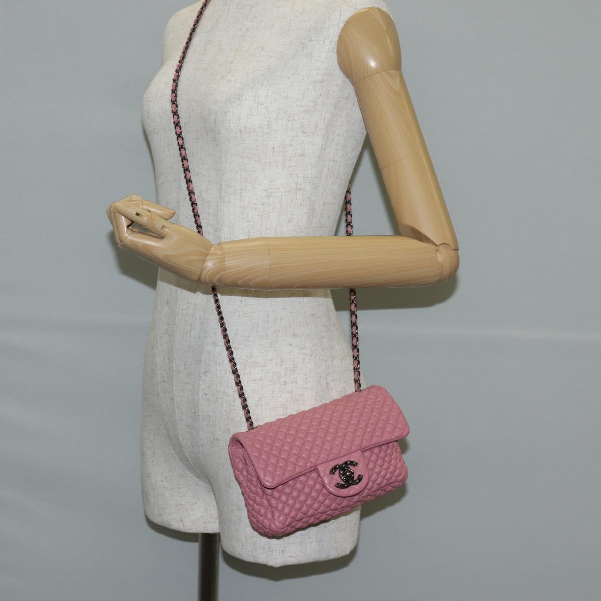 CHANEL Chain Shoulder Bag Leather Pink CC Auth 130490M