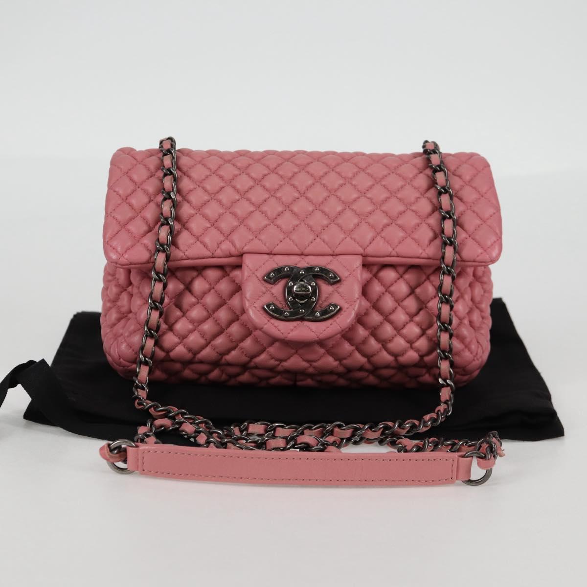 CHANEL Chain Shoulder Bag Leather Pink CC Auth 130490M
