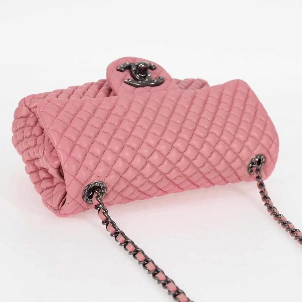CHANEL Chain Shoulder Bag Leather Pink CC Auth 130490M