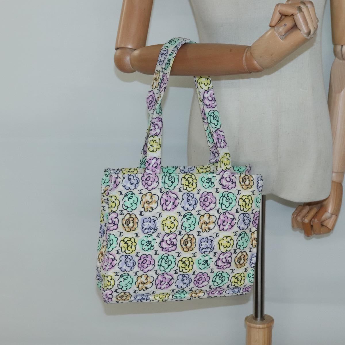 CHANEL Tote Bag Nylon White Silver CC Auth 130496