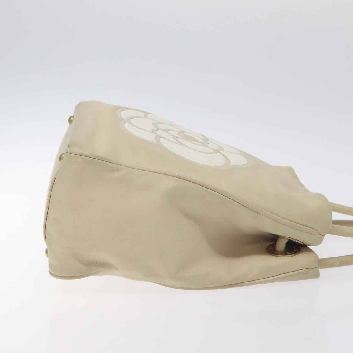 CHANEL Camelia Tote Bag Lamb Skin Beige Gold CC Auth 130497