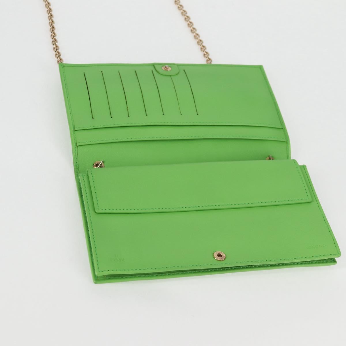 FENDI Chain Shoulder Wallet Leather Green Gold Auth 130512M
