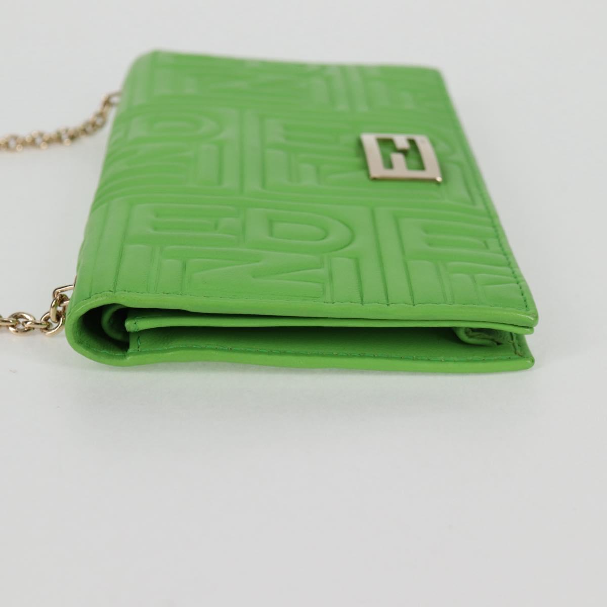 FENDI Chain Shoulder Wallet Leather Green Gold Auth 130512M