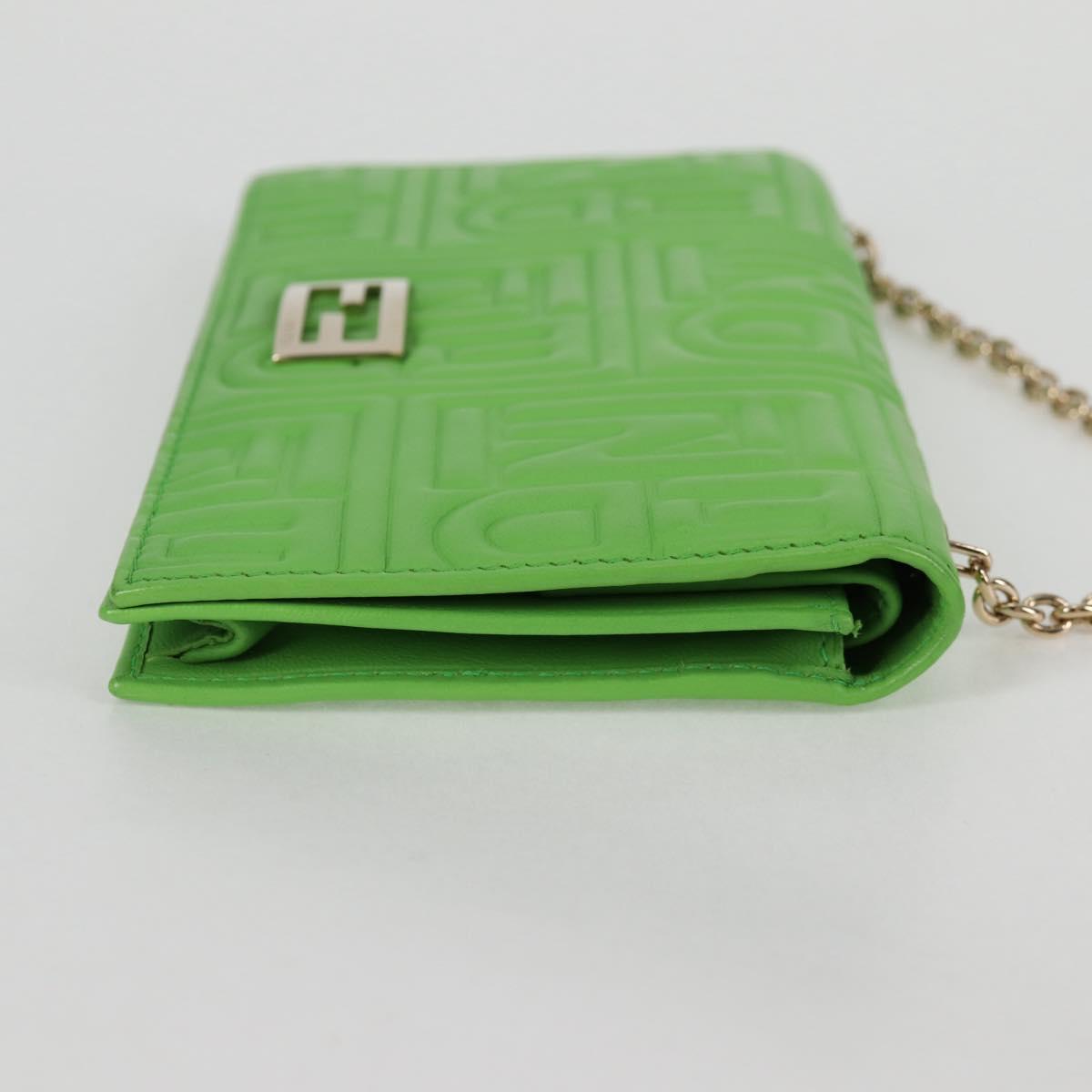 FENDI Chain Shoulder Wallet Leather Green Gold Auth 130512M