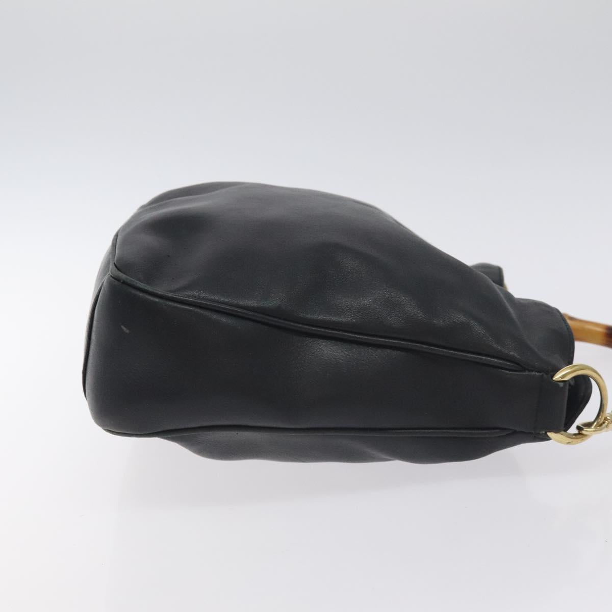 GUCCI Bamboo Hand Bag Leather Black Gold 001 1638 3754 Auth 130571