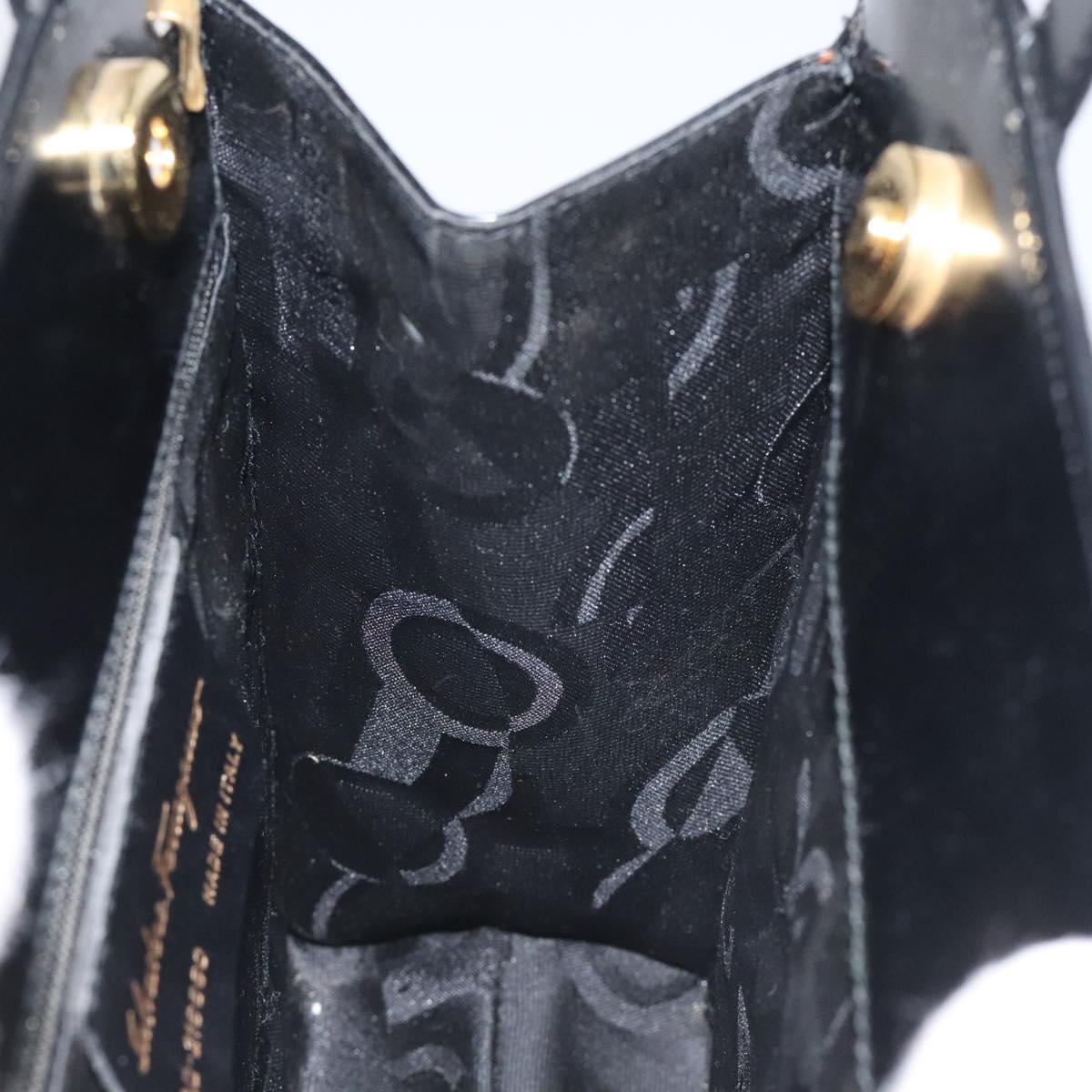 Salvatore Ferragamo Gancini Hand Bag Enamel Black Gold Auth 130619