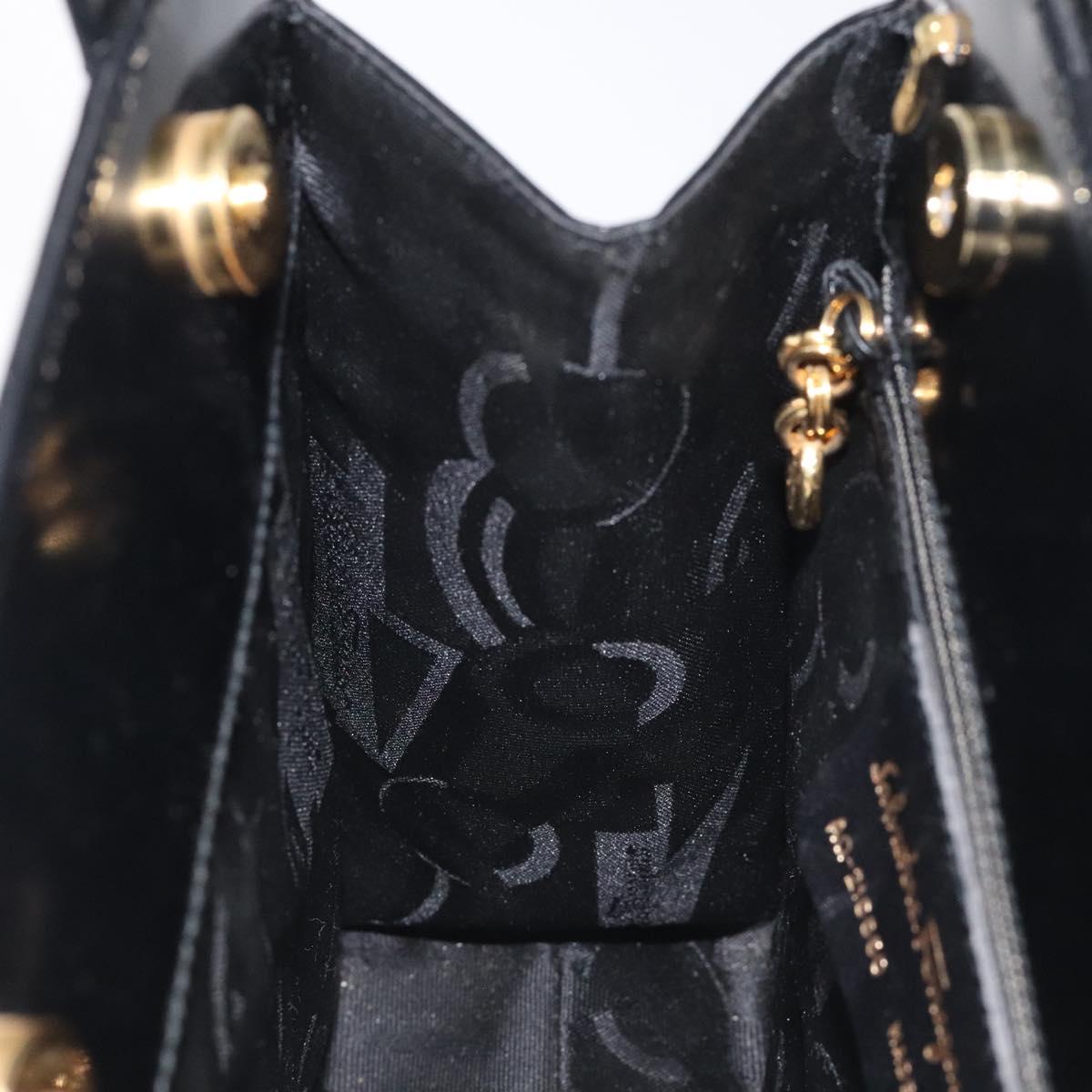 Salvatore Ferragamo Gancini Hand Bag Enamel Black Gold Auth 130619