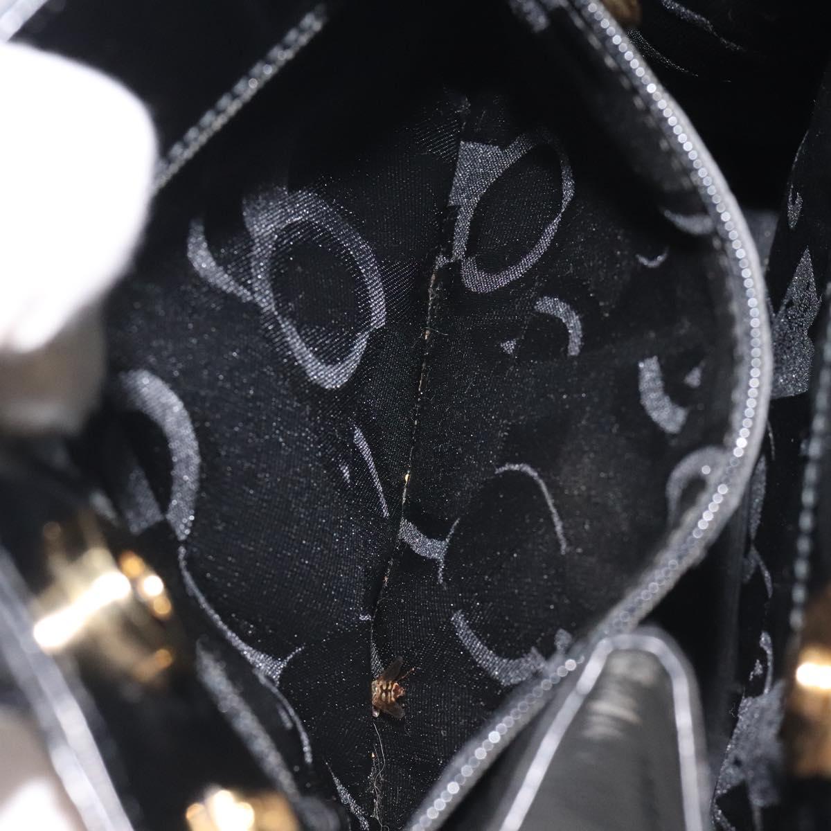 Salvatore Ferragamo Gancini Hand Bag Enamel Black Gold Auth 130619