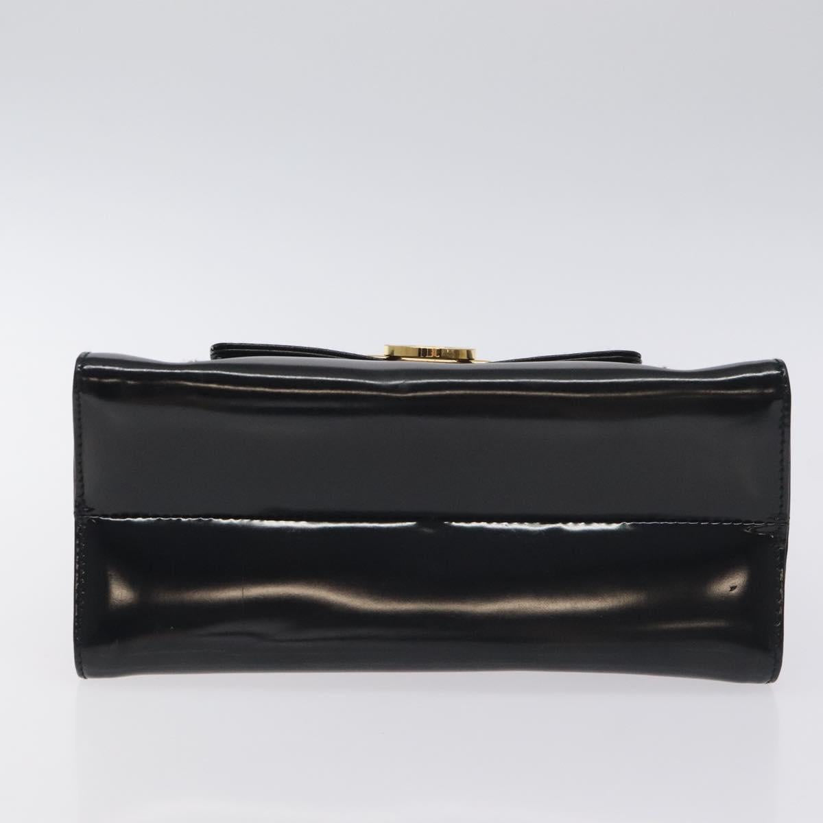 Salvatore Ferragamo Gancini Hand Bag Enamel Black Gold Auth 130619