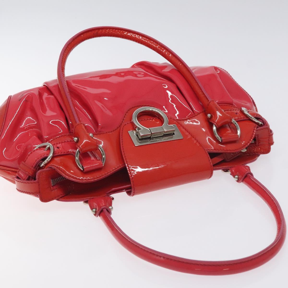 Salvatore Ferragamo Gancini Marissa Hand Bag Enamel Red Silver Auth 130621