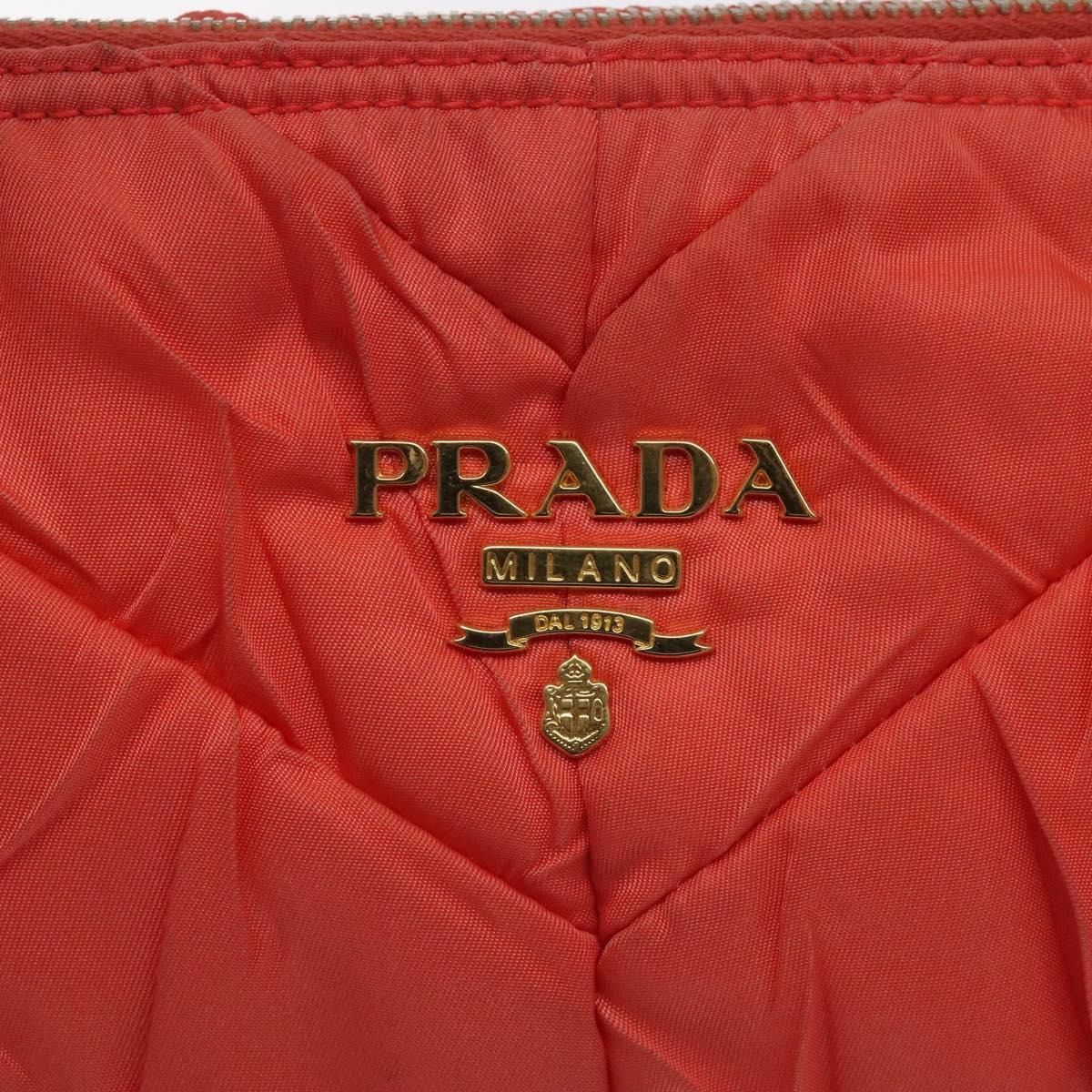 PRADA Hand Bag Nylon Leather Orange Gold Auth 130622