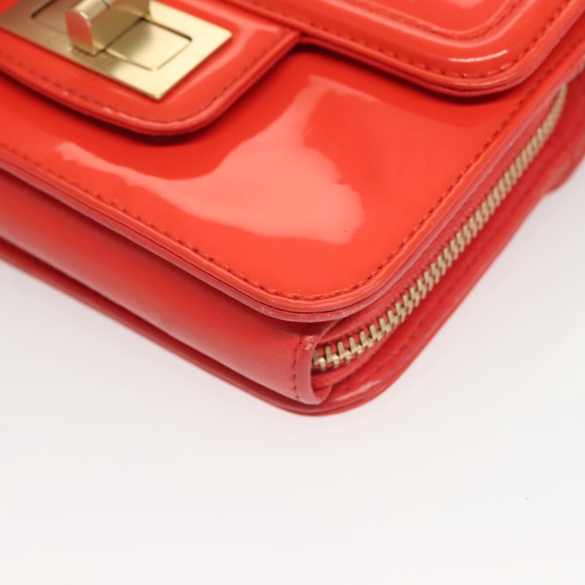 CHANEL Chain Shoulder Wallet Enamel Orange Gold CC Auth 130637