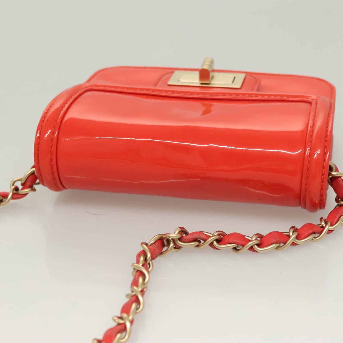 CHANEL Chain Shoulder Wallet Enamel Orange Gold CC Auth 130637