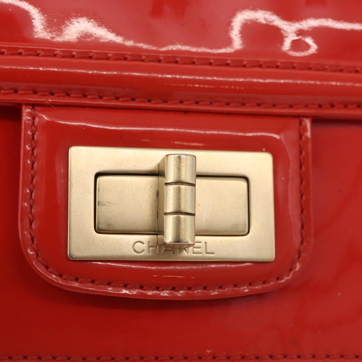 CHANEL Chain Shoulder Wallet Patent leather Orange Gold CC Auth 130637