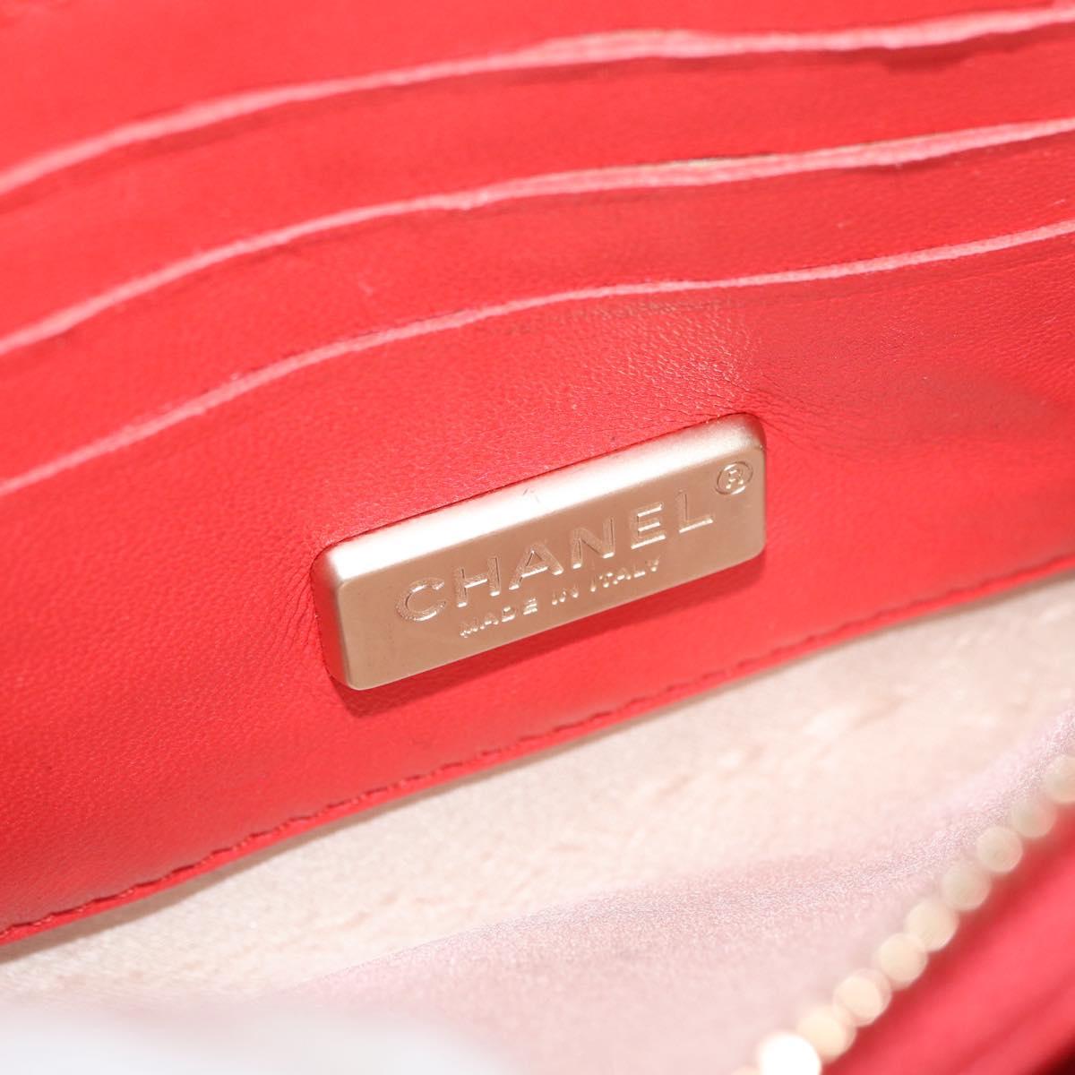 CHANEL Chain Shoulder Wallet Patent leather Orange Gold CC Auth 130637