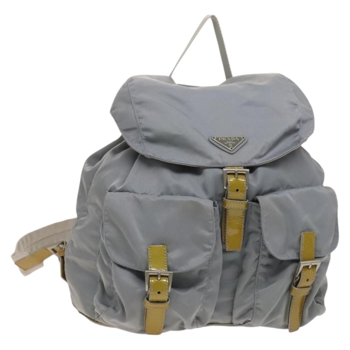 PRADA Backpack Nylon Light Blue Silver Auth 130642