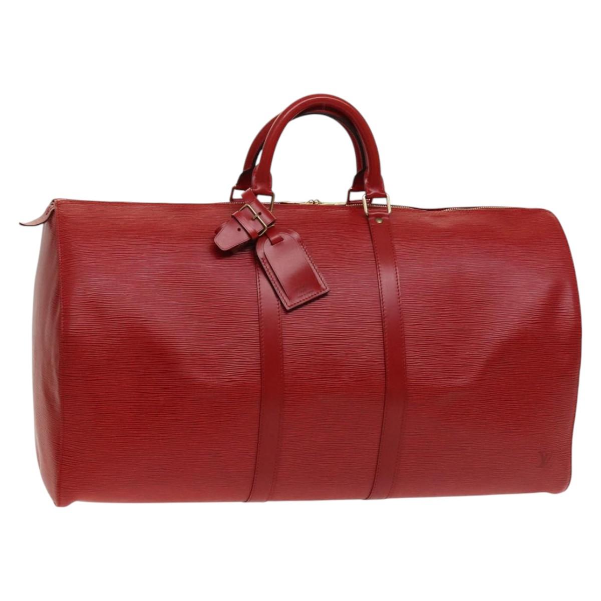 LOUIS VUITTON Epi Keepall 55 Boston Bag Red M42957 LV Auth 130652