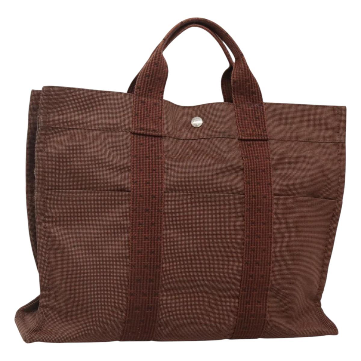 HERMES Her Line MM Hand Bag Canvas Brown Auth 130654