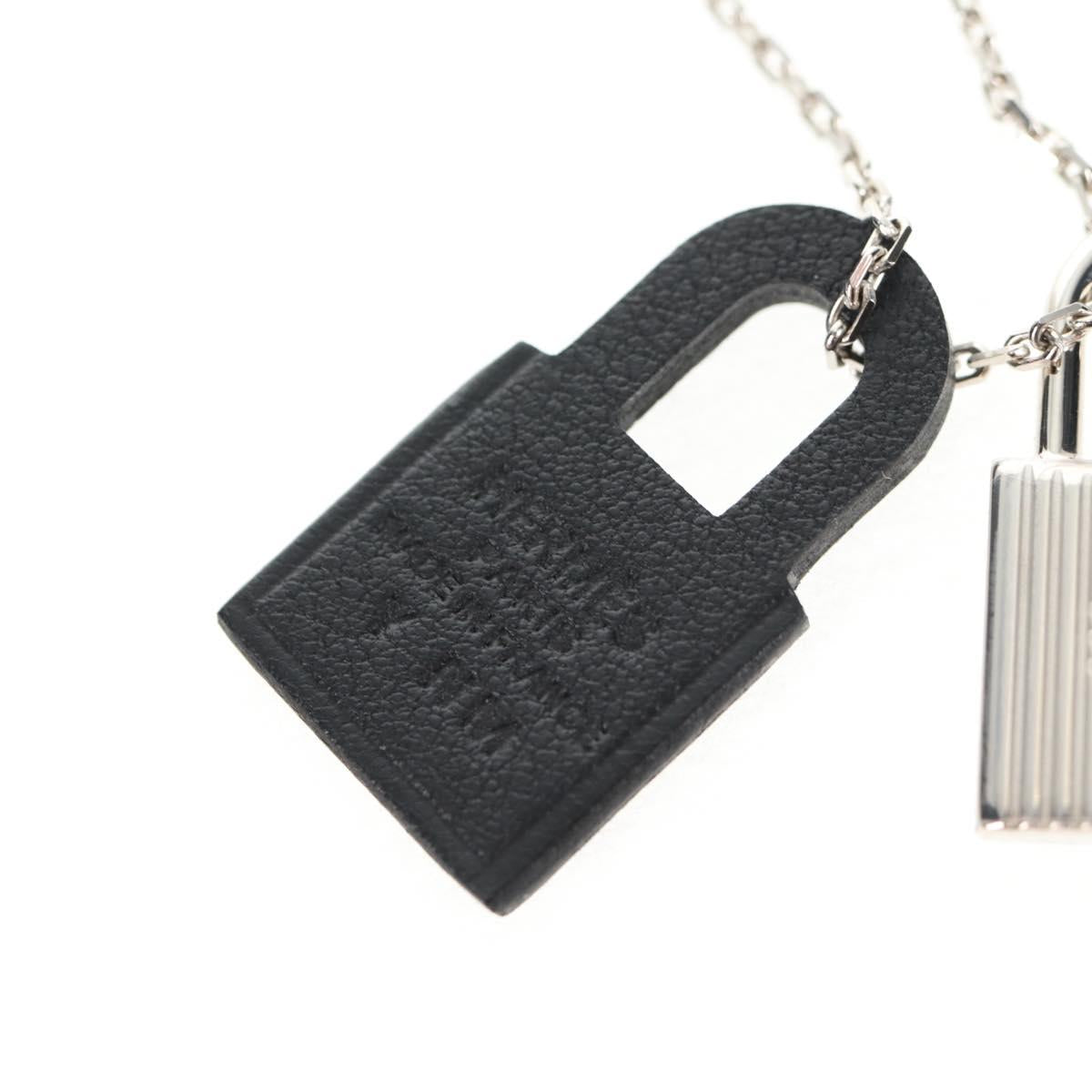 HERMES Orchestral PM Necklace Metal Leather Silver Black Auth 130685M