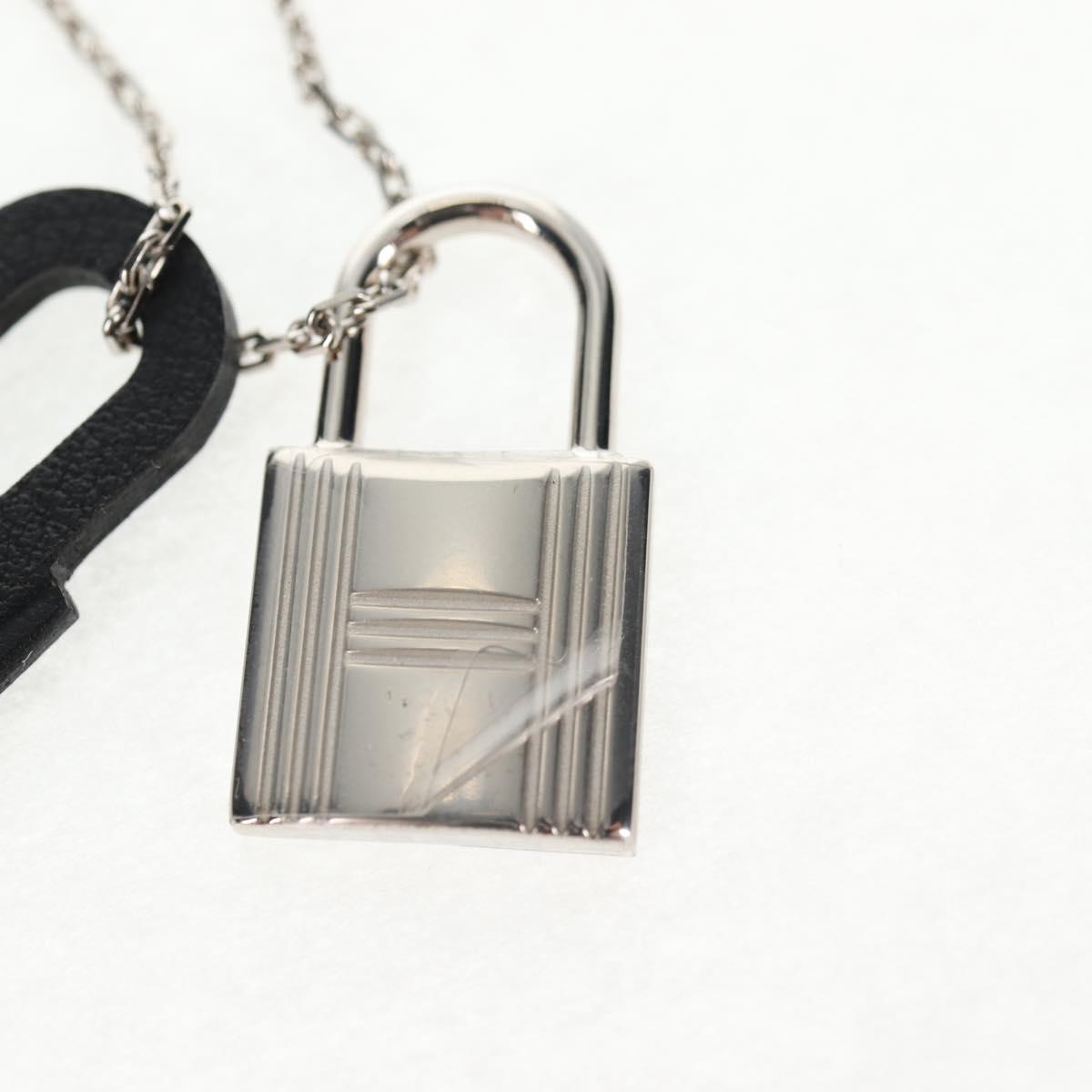 HERMES Orchestral PM Necklace Metal Leather Silver Black Auth 130685M