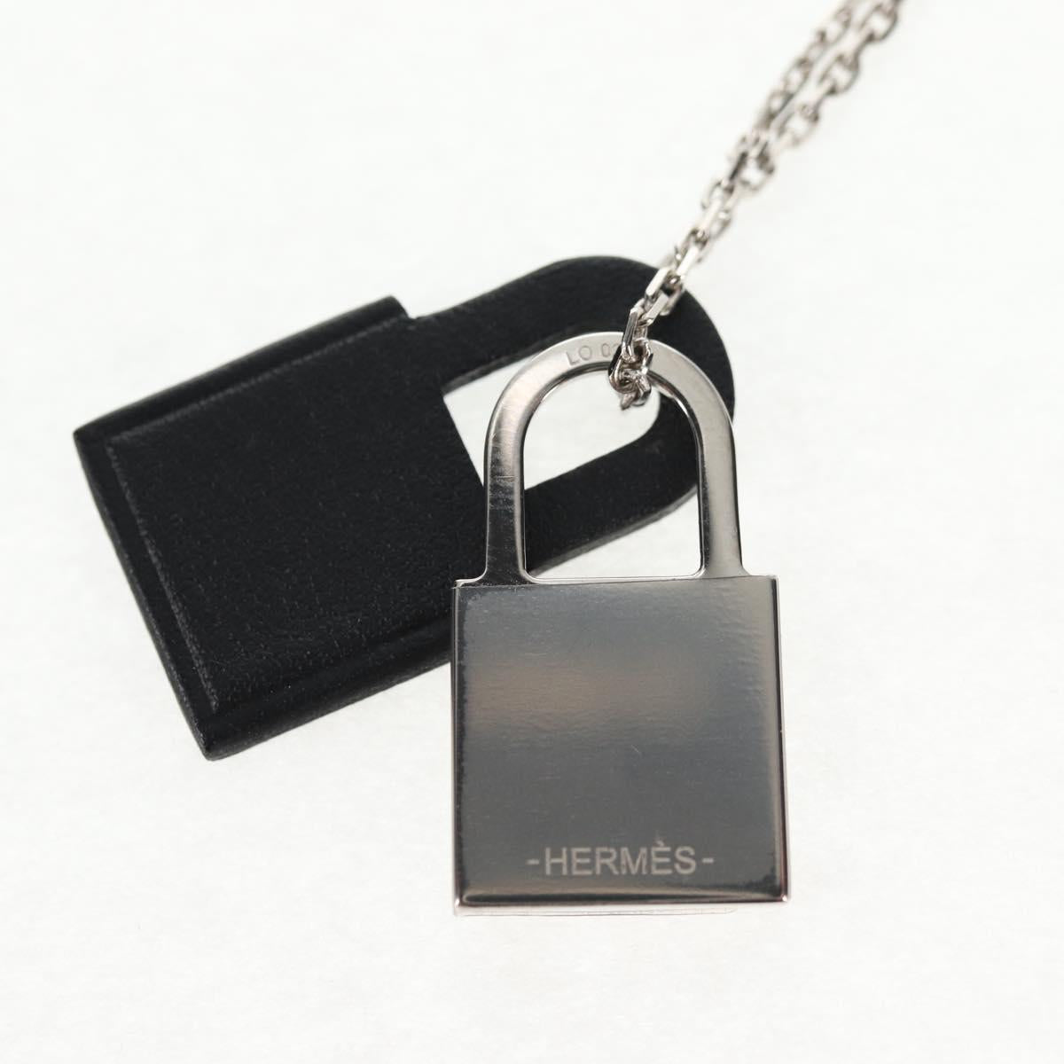 HERMES Orchestral PM Necklace Metal Leather Silver Black Auth 130685M