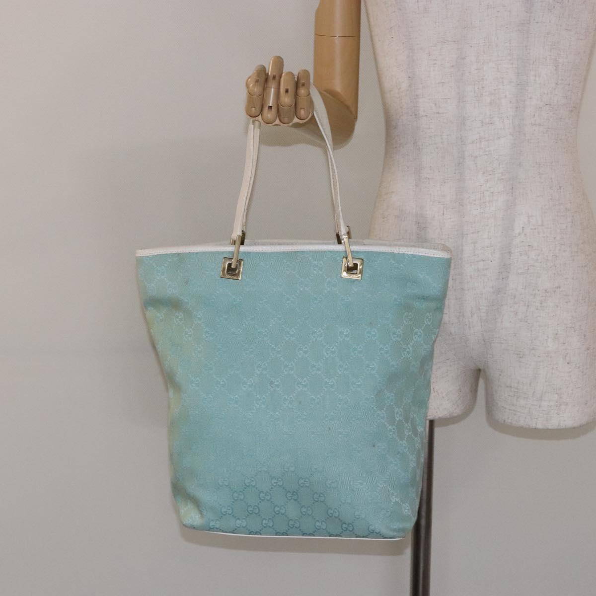 GUCCI GG Canvas Tote Bag Turquoise Blue gold 002 1098 Auth 130756