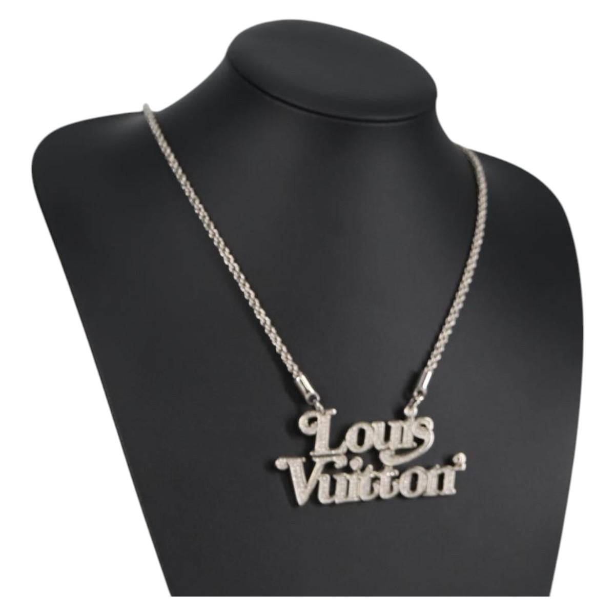 LOUIS VUITTON Colliers Quard LV Strass Necklace metal Silver MP2691 Auth 130779SAM