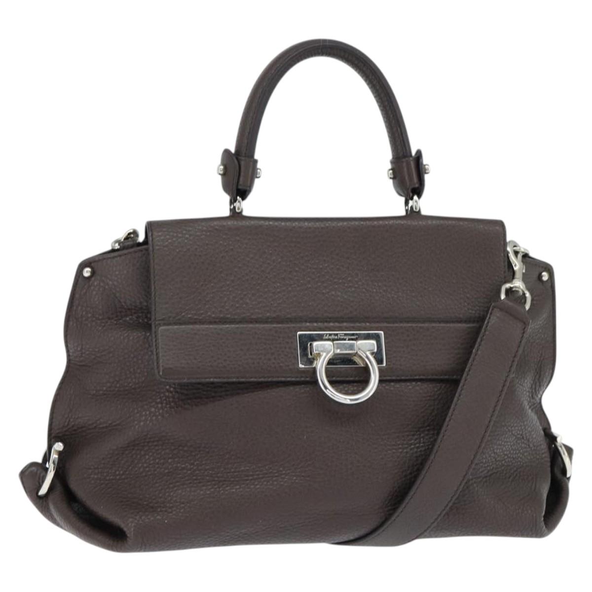 Salvatore Ferragamo Gancini Sophia Bag Leather 2way Dark Brown Auth 130806V