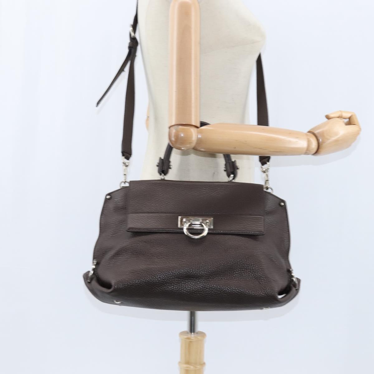 Salvatore Ferragamo Gancini Sophia Bag Leather 2way Dark Brown Auth 130806V