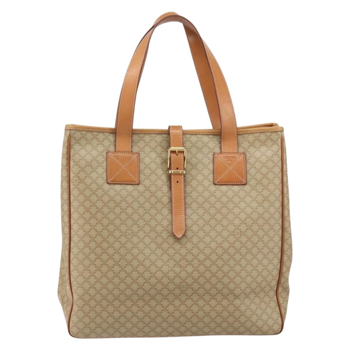 CELINE Macadam Canvas Shoulder Bag PVC Beige Gold Auth 130820