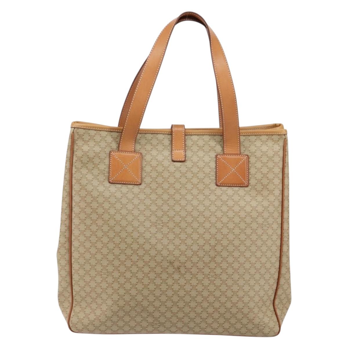 CELINE Macadam Canvas Shoulder Bag PVC Beige Gold Auth 130820