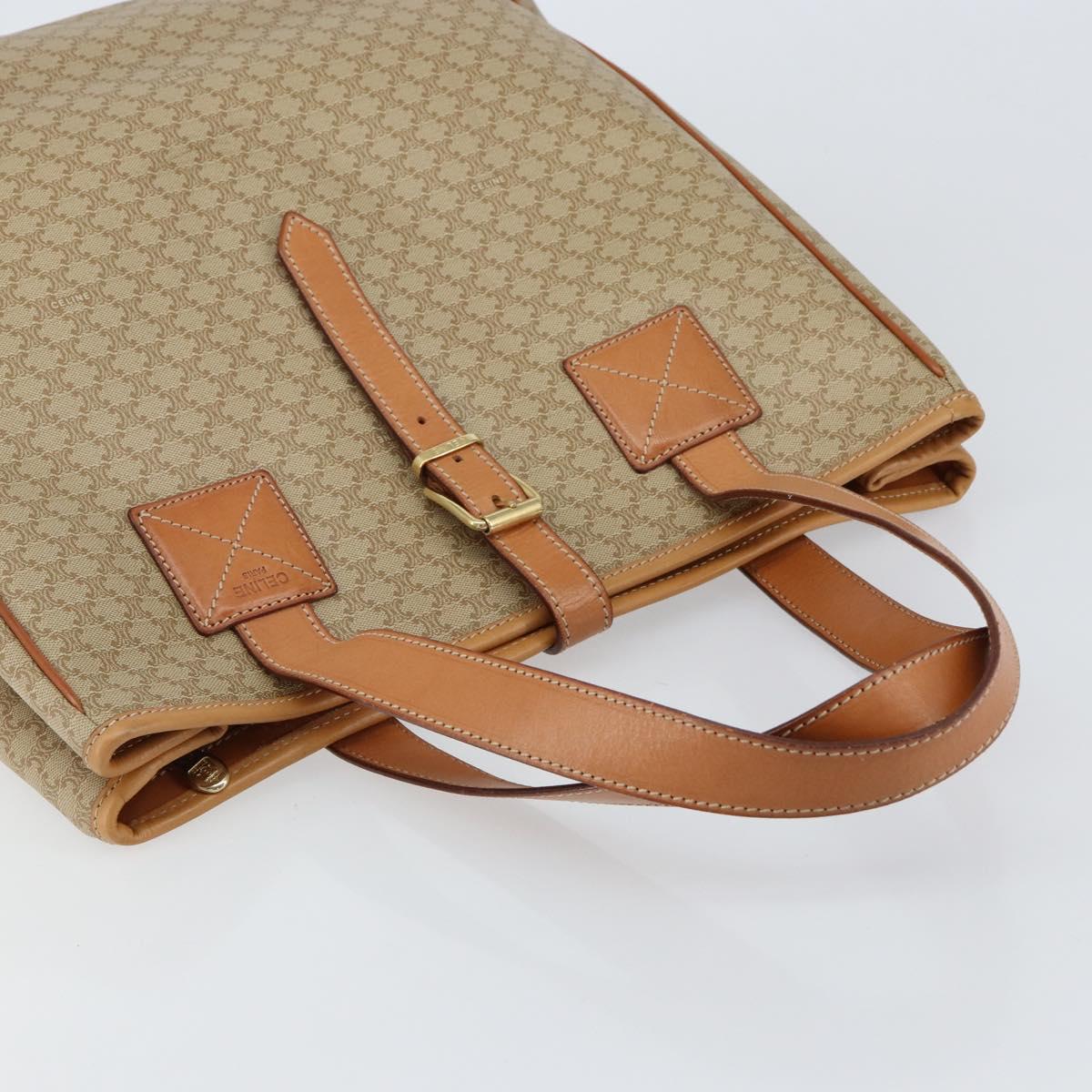 CELINE Macadam Canvas Shoulder Bag PVC Beige Gold Auth 130820