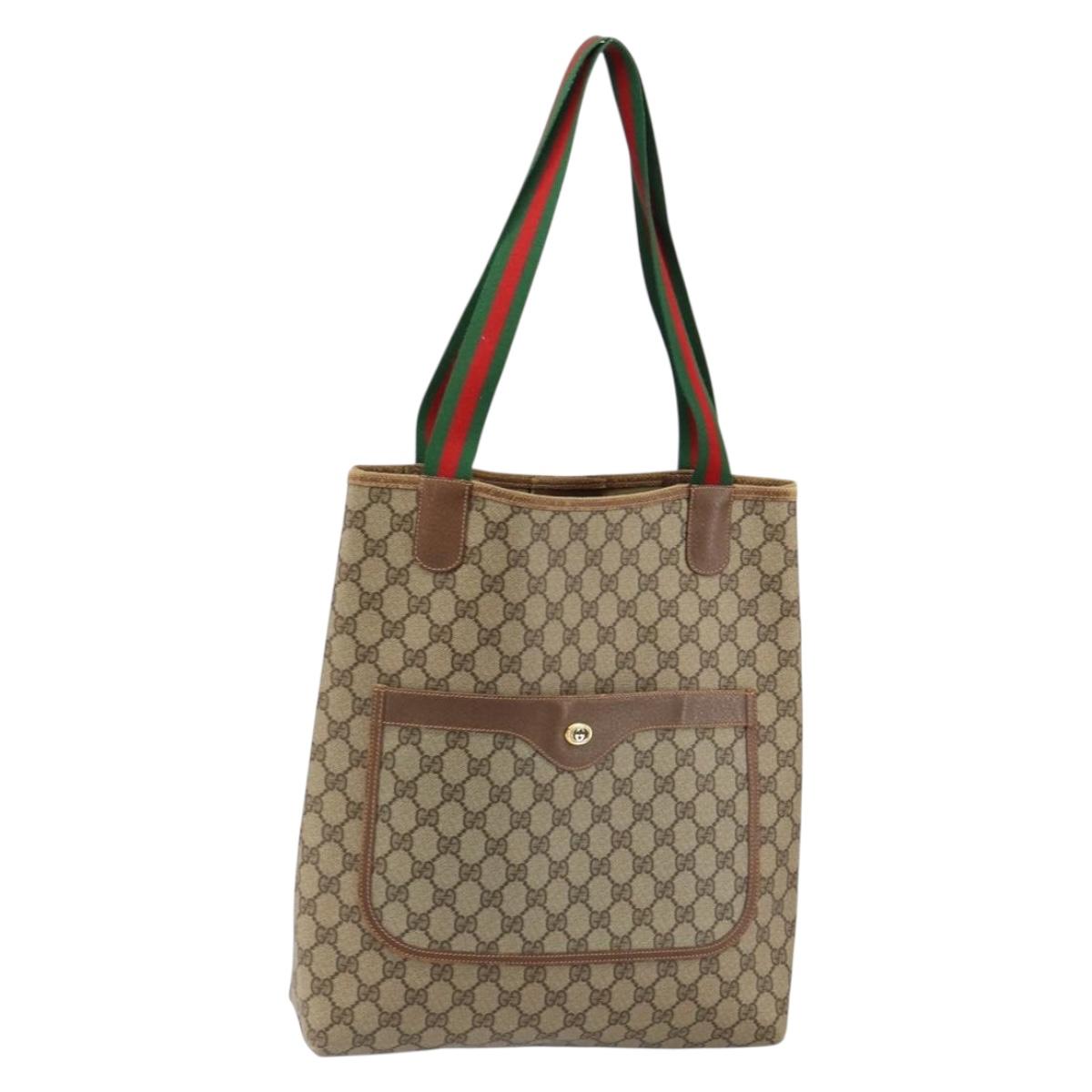 GUCCI GG Supreme Web Sherry Line Tote Bag PVC Beige Gold 89 02 003 Auth 130821