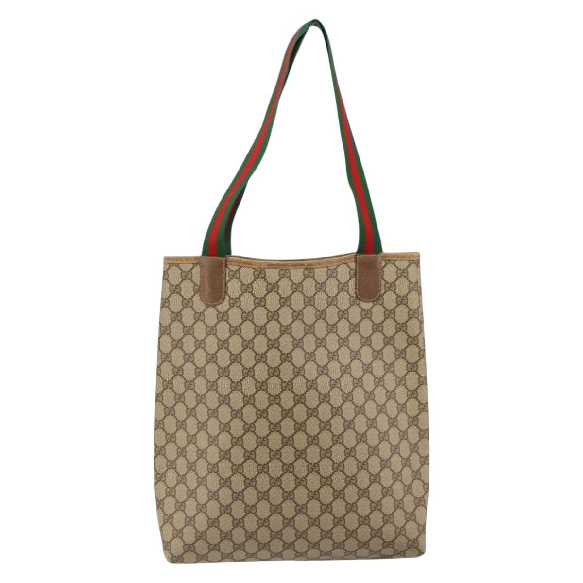 GUCCI GG Supreme Web Sherry Line Tote Bag PVC Beige Gold 89 02 003 Auth 130821