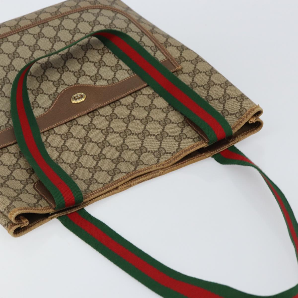 GUCCI GG Supreme Web Sherry Line Tote Bag PVC Beige Gold 89 02 003 Auth 130821