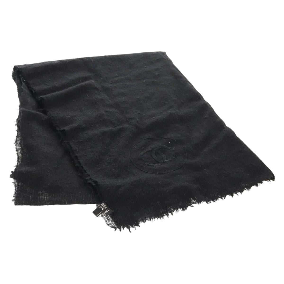 CHANEL Scarf Cashmere Black CC Auth 130826M
