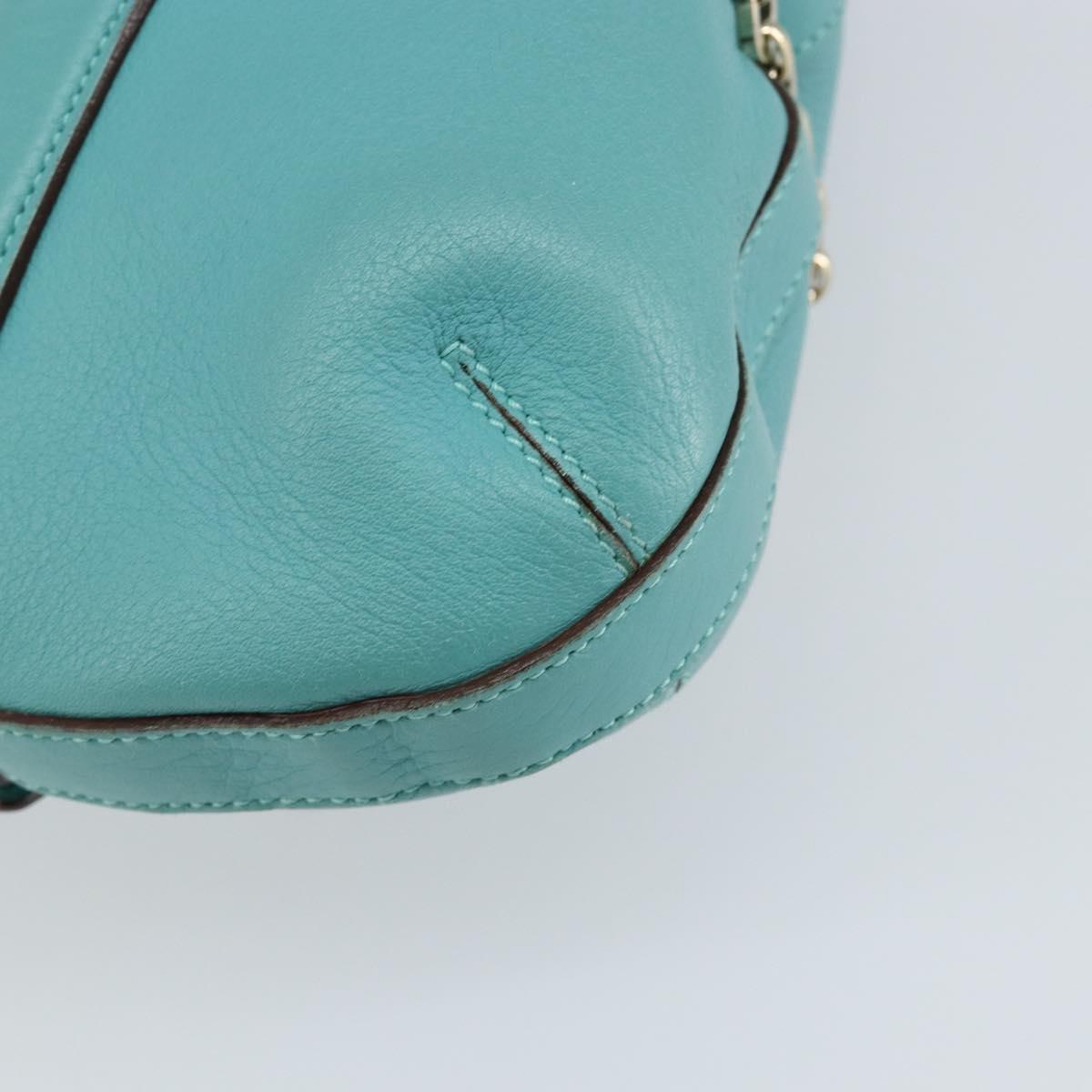 Salvatore Ferragamo Gancini Bag Leather Turquoise Blue Gold Auth 130837V