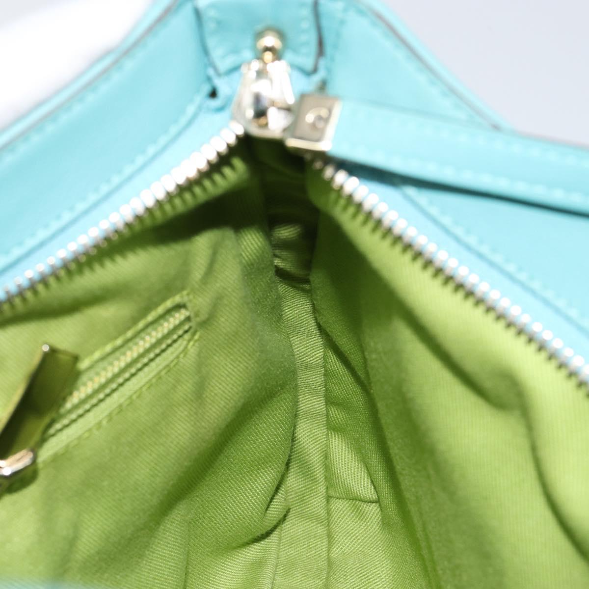 Salvatore Ferragamo Gancini Bag Leather Turquoise Blue Gold Auth 130837V